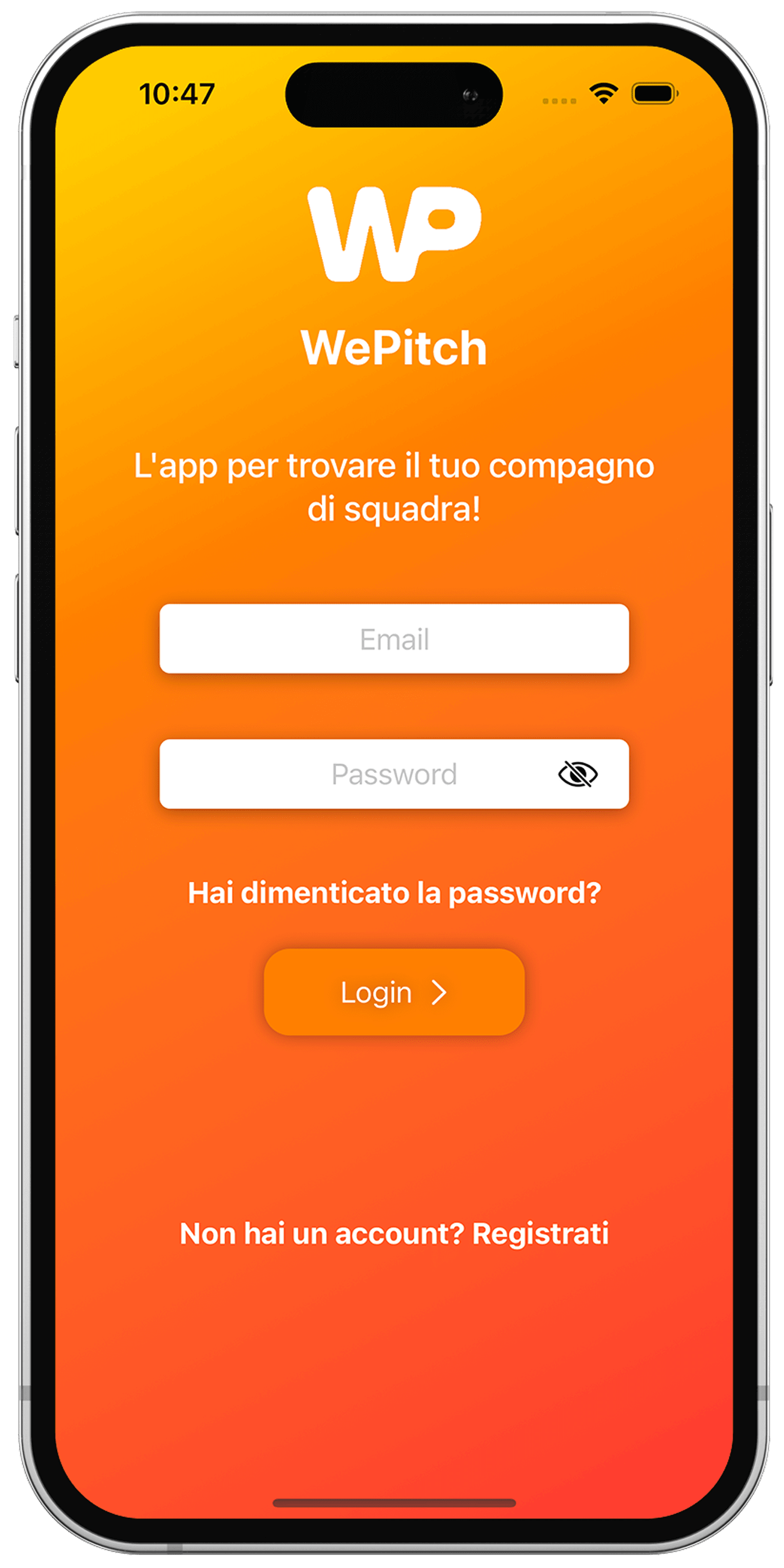 WePitch Mobile Login Screen